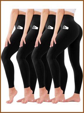 4 Pack High Waisted Leggings No See Through Tummy Control Yoga Pants